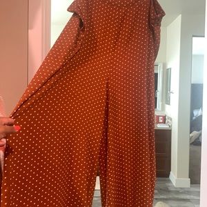 Brown with white polka dot parachute pants!